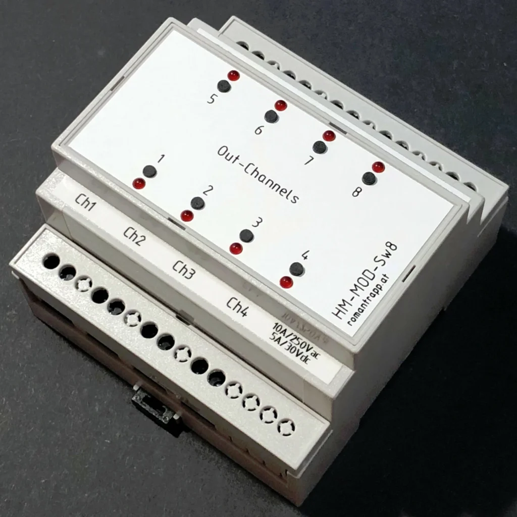 Homematic 8-fach Schaltaktor (12V-24V AC/DC) für Hutschienenmontage