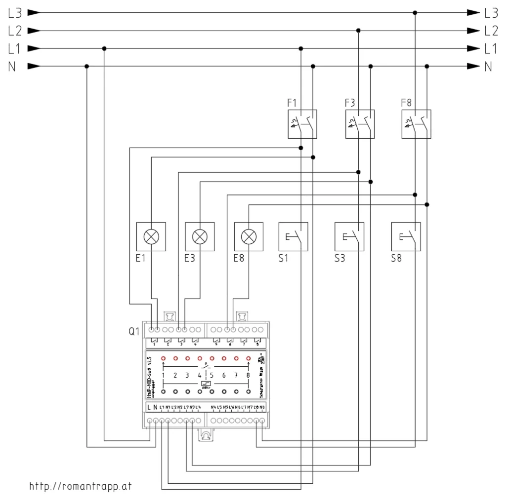 Homematic 8-fach Schaltaktor (230V AC) für Hutschienenmontage mit externen Tastereingängen Anschluss-2